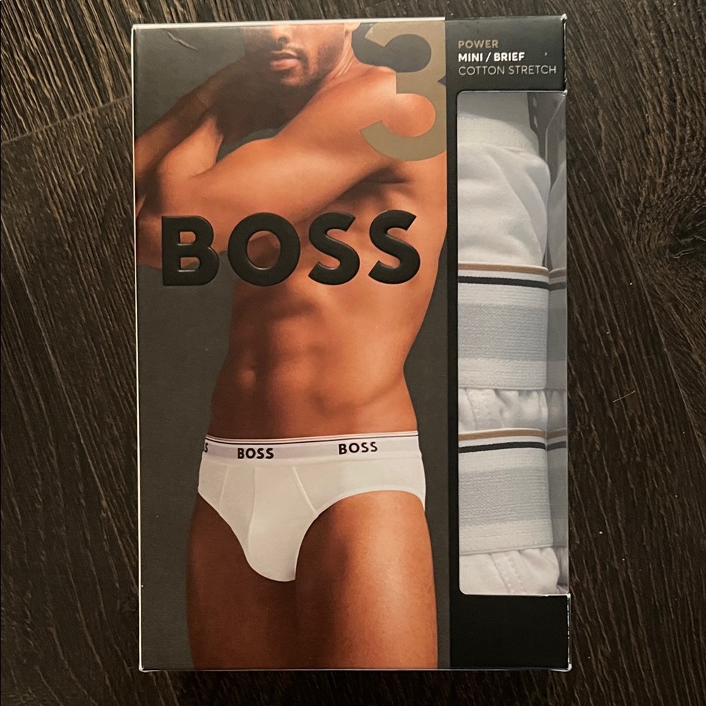 Boss Men's White Cotton Stretch Briefs - 3 Pack Size Small